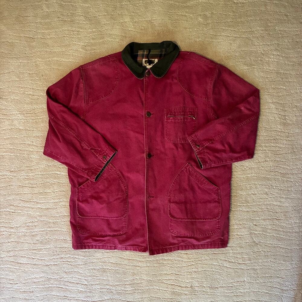 Vintage L.L. Bean Mens 2XL Cranberry Canvas Chore Barn Coat/Jacket Utility